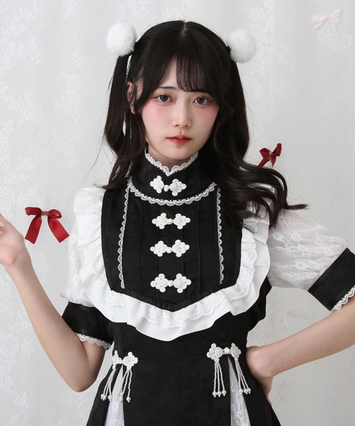 DearMyLove ワンピース チャイナ風ヨークレースフリルジャガード