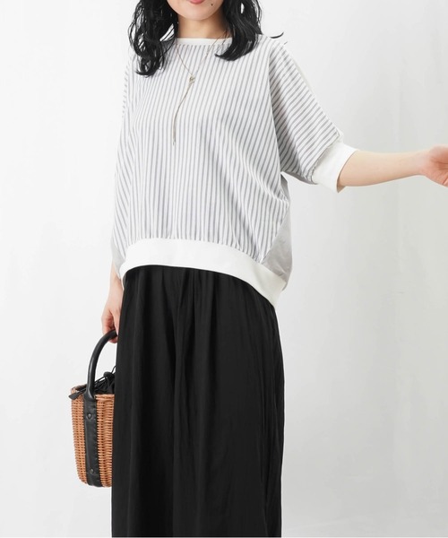 tシャツ LC/LLL ストライプ切替ドルマンT レディース LADY LUCK LUCA tシャツ LC/LLL ストライプ切替ドルマンT