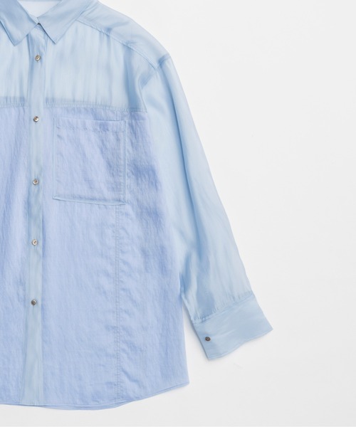 MAISON SPECIAL ホワイト クロップドシャツ MAISON SPECIAL ブラウス シャツ Sheer Docking Oversized Shirt