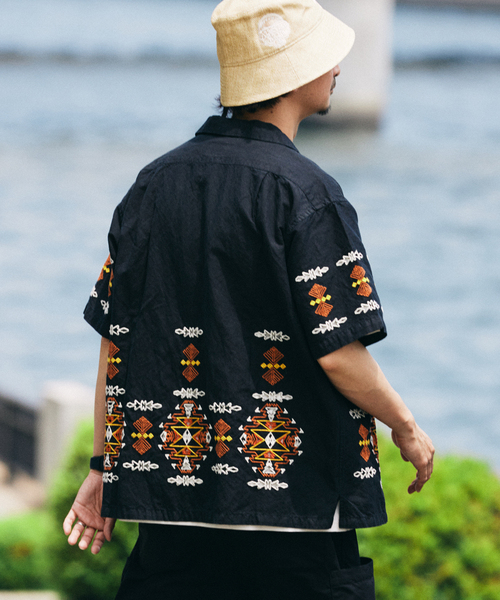 PENDLETON/別注Big Size OP Collar Gather SH PENDLETON シャツ / ペンドルトン 別注 刺繍 オープンカラー