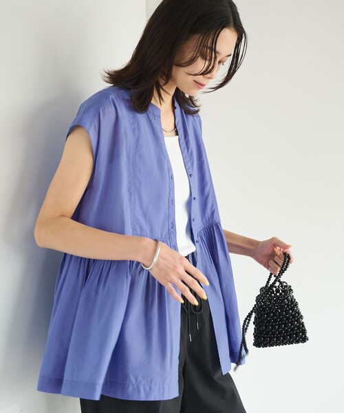 【美品】green label relaxing　Aラインギャザーブラウス　春夏 green label relaxing ブラウス シャツ 全方位映えギャザー