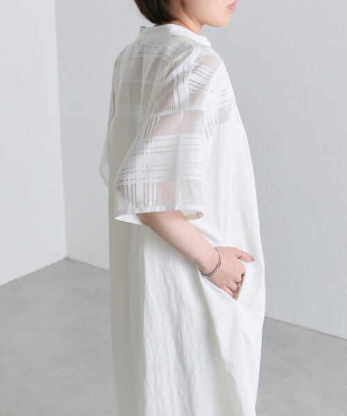 シアーチェック切替チュニックOP【SUM1 STYLE】 ear PAPILLONNER チュニック シアーチェック切替チュニックOP