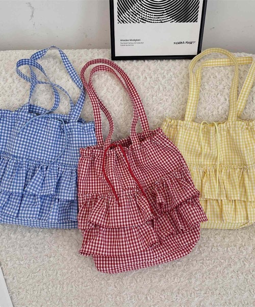 Mignonjour トートバッグ Mignonjour/フリルチェック柄トートバッグ