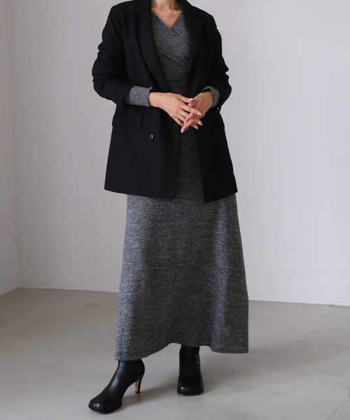 AKTE アクテ ワンピース グレー チェック バックオープンオフ