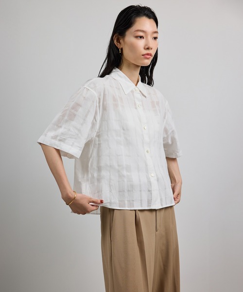 ロペ　ブラウス　今季　36 ROPE'（ロペ） ブラウス シャツ 「洗える」シアーチェッククロップド5