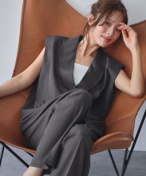 エルフランク（ELFRANK）/セットアップ テーラードベスト ジレ ワイドパンツ 2点セット 上下セット ビジネス オフィス ELFRANK セットアップ 「2025AW」セットアップ テーラードベスト ジレ