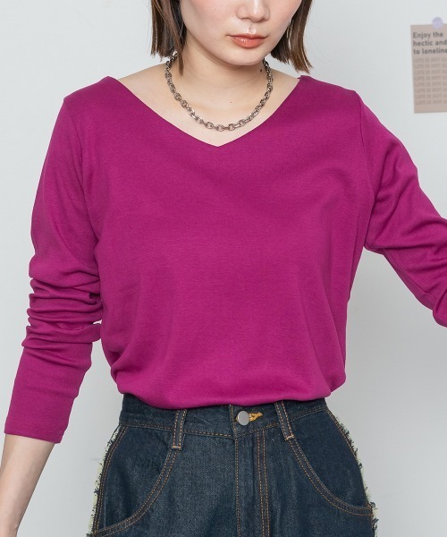 RCD tシャツ 「着回し抜群」無地ロングVネックTシャツ レディース