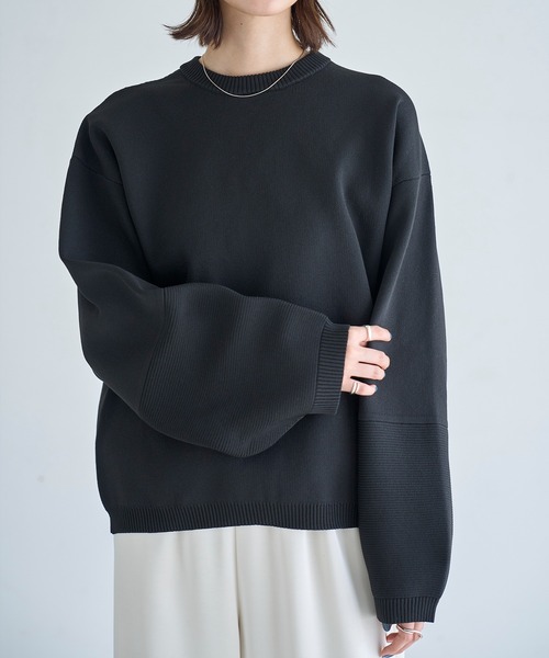 meilmada ニット セーター スウェットライク袖切替ニットプルオーバー