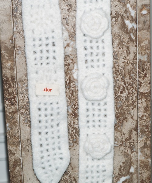 clor マフラー ストール HAND-MADE CROCHET FLOWER SCARF レディース