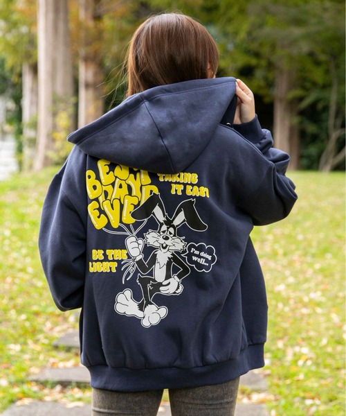 パーカー 「バックキャラ×ゆるストリート」レディース 裏起毛 ジップ