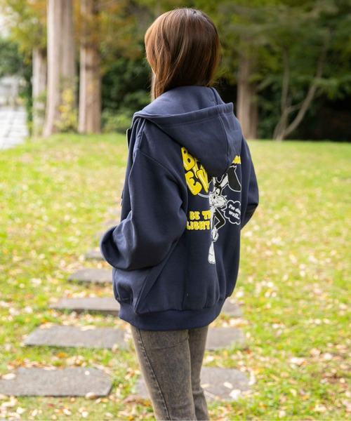 パーカー 「バックキャラ×ゆるストリート」レディース 裏起毛 ジップ