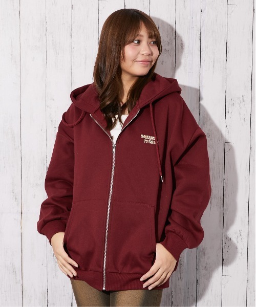 パーカー 「バックキャラ×ゆるストリート」レディース 裏起毛 ジップ
