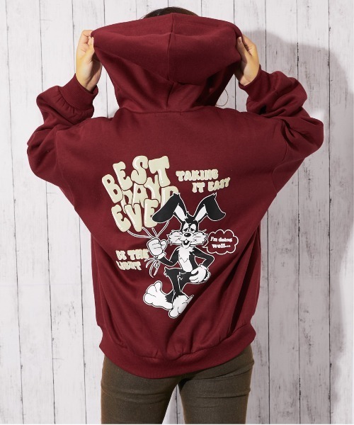 パーカー 「バックキャラ×ゆるストリート」レディース 裏起毛 ジップ