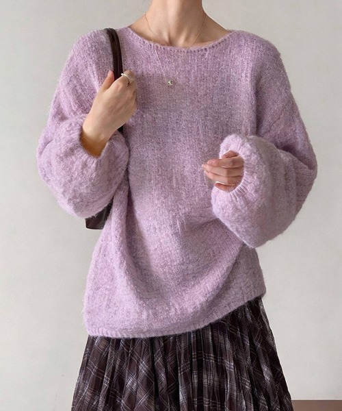 ニット セーター バルーンスリーブニットトップス レディース