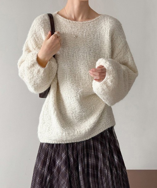 ニット セーター バルーンスリーブニットトップス レディース