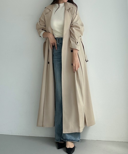 Louere（ルエレ） トレンチコート コート 薄手タックフレアトレンチ