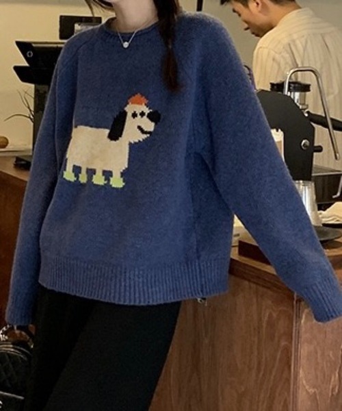 SHOUYO ニット セーター ゆる犬ジャガードニット／ゆったりシルエット