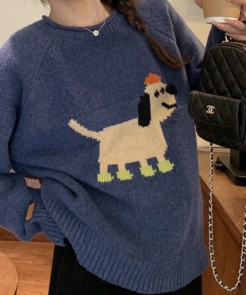 SHOUYO ニット セーター ゆる犬ジャガードニット／ゆったりシルエット