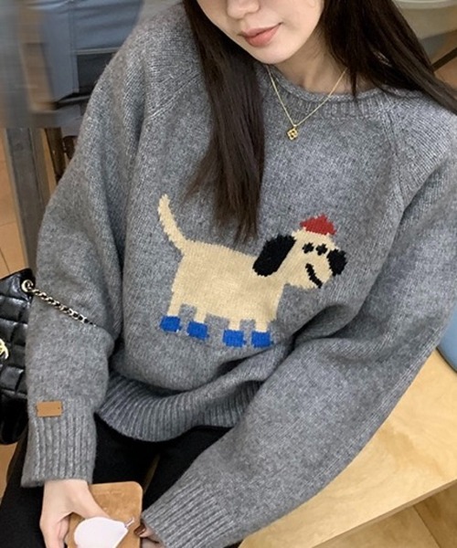 SHOUYO ニット セーター ゆる犬ジャガードニット／ゆったりシルエット