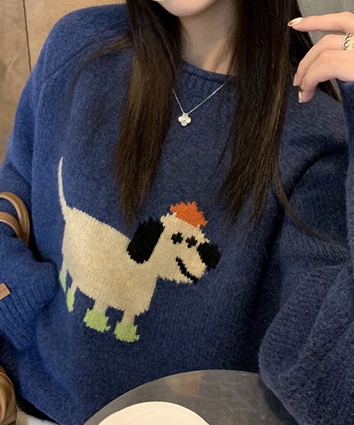 SHOUYO ニット セーター ゆる犬ジャガードニット／ゆったりシルエット