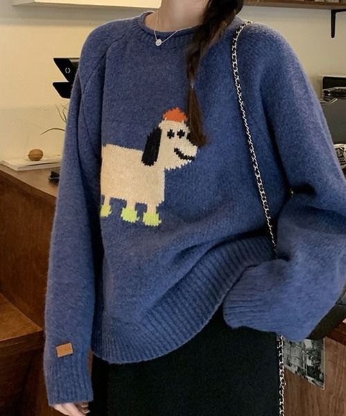 SHOUYO ニット セーター ゆる犬ジャガードニット／ゆったりシルエット
