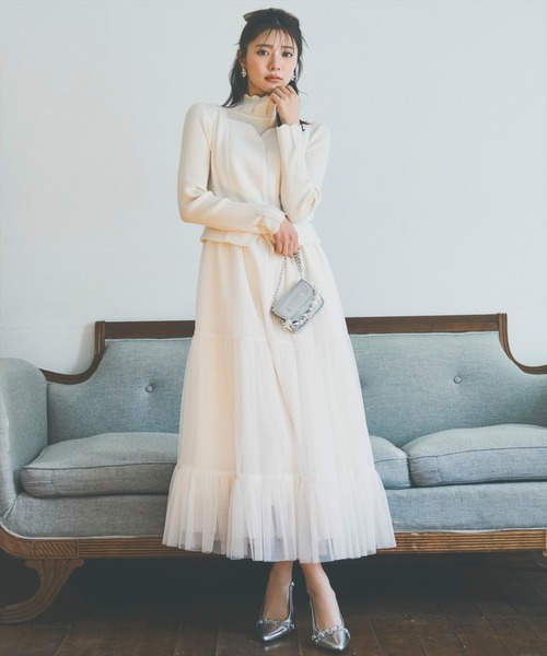 AND COUTURE（アンドクチュール） ワンピース ツイード×チュール