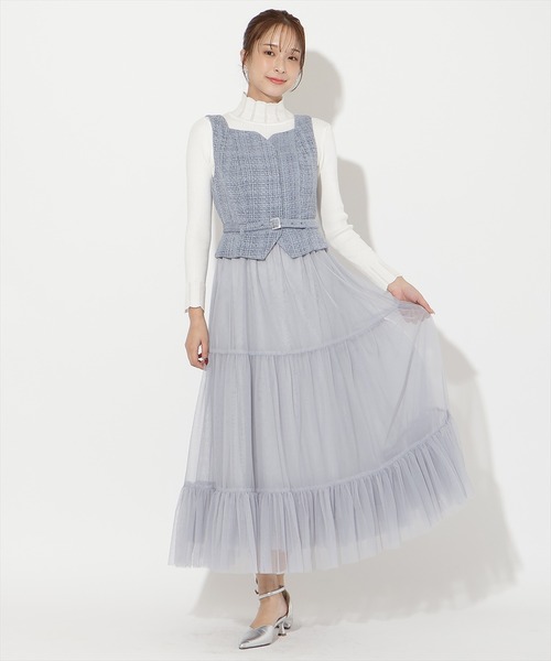 AND COUTURE（アンドクチュール） ワンピース ツイード×チュール