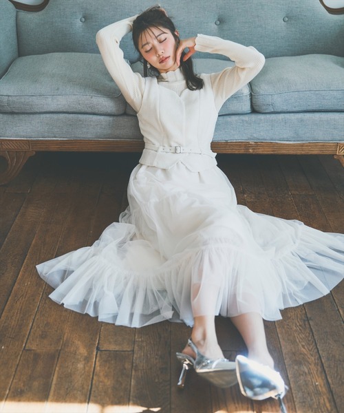 AND COUTURE（アンドクチュール） ワンピース ツイード×チュール