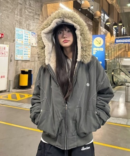 LACーVERT ブルゾン アウター フード付きステッチボアブルゾン