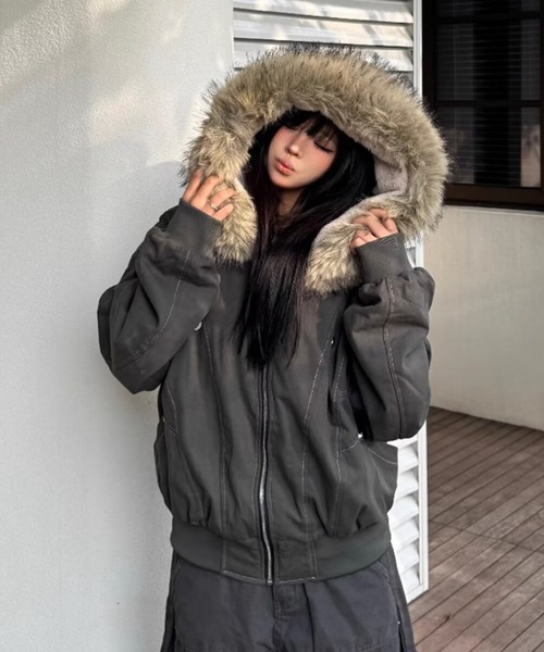 LACーVERT ブルゾン アウター フード付きステッチボアブルゾン