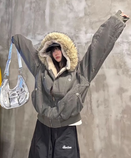 LACーVERT ブルゾン アウター フード付きステッチボアブルゾン