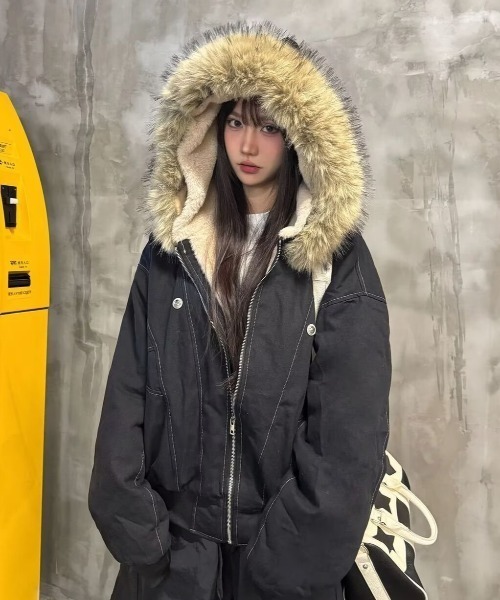 ✨️希少L✨️ ネネット Ne-net くま耳 フード ボア ブルゾン ジャンパー LACーVERT ブルゾン アウター フード付きステッチボアブルゾン