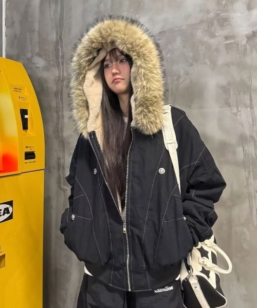 LACーVERT ブルゾン アウター フード付きステッチボアブルゾン