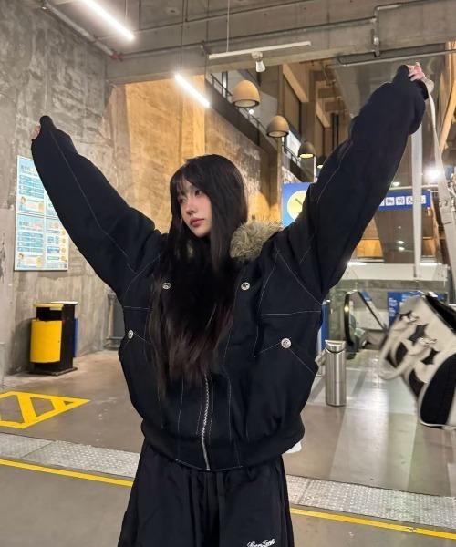 LACーVERT ブルゾン アウター フード付きステッチボアブルゾン