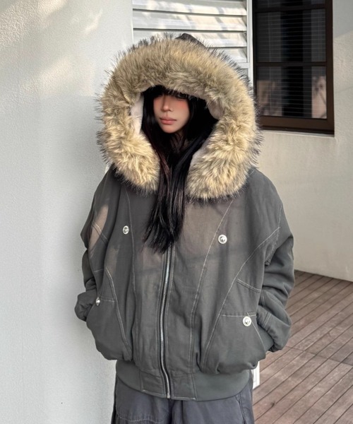 LACーVERT ブルゾン アウター フード付きステッチボアブルゾン