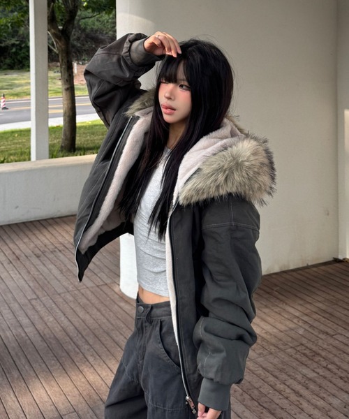 LACーVERT ブルゾン アウター フード付きステッチボアブルゾン