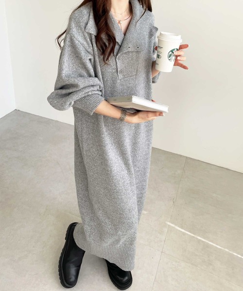 「GeeRA」 ニットワンピース LARGE 杢グレー レディース_画像2