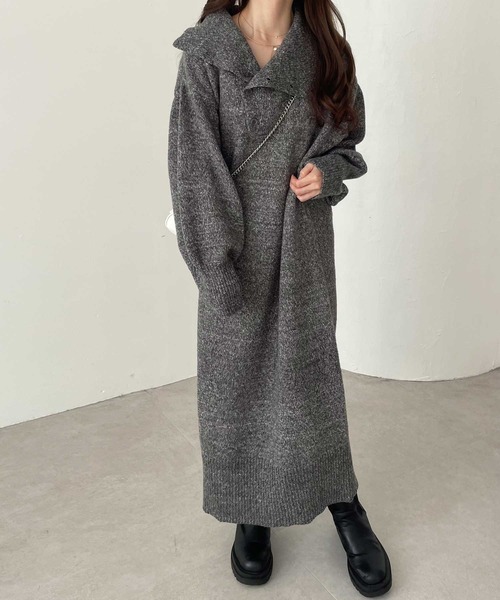 「GeeRA」 ニットワンピース LARGE 杢グレー レディース_画像3