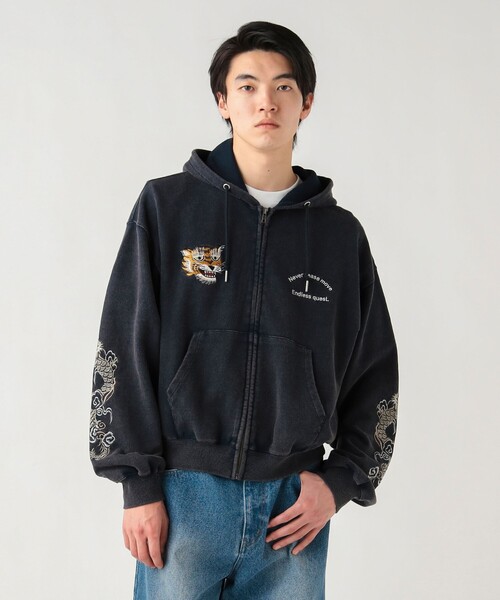 90s BEAMS スウェットスカジャン 刺繍 ヴィンテージ ジップ難あり BEAMS HEART（ビームス ハート） パーカー 「5/21値下げ」スノー