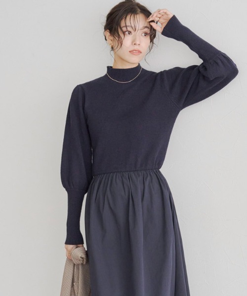 「Pierrot」 ドッキングワンピース M チャコールグレー×ブラック レディース_画像3