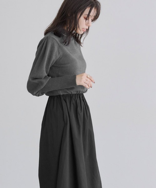 「Pierrot」 ドッキングワンピース M チャコールグレー×ブラック レディース_画像6