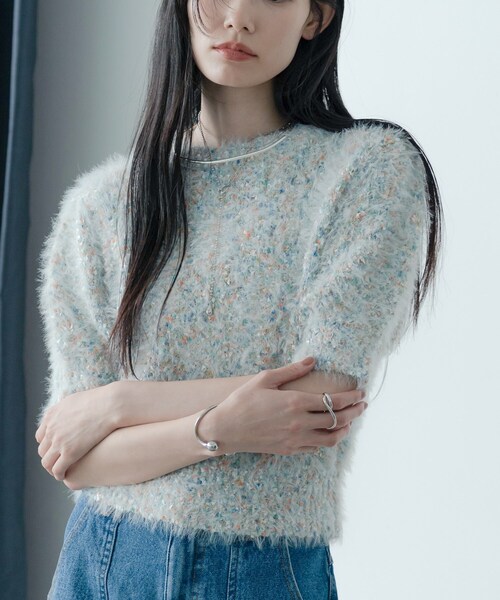「GALLEST」 半袖ニット 38 ブラック レディース_画像5