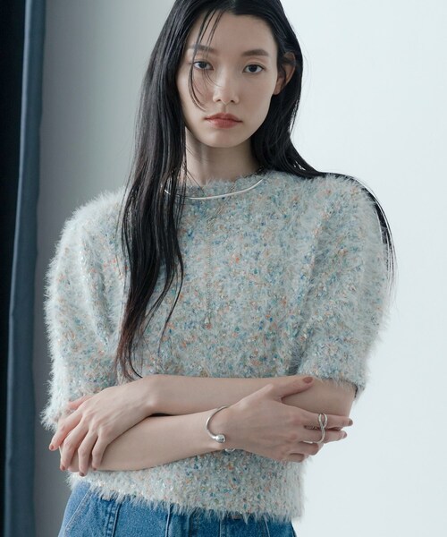 「GALLEST」 半袖ニット 38 ブラック レディース_画像6