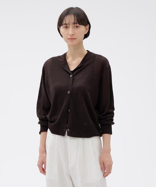 【美品】  MARGARET HOWELL / マーガレットハウエル | FINE LINEN Vネック リネン カーディガン | 2 | Black | レディース MARGARET HOWELL（マーガレットハウエル） カーディガン FINE LINEN