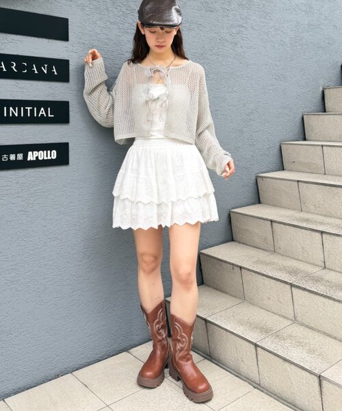 ノーソーイングニット　七分袖ボレロ風　リボン w closet（ダブルクローゼット） サマーニット ニット セーター ラメ