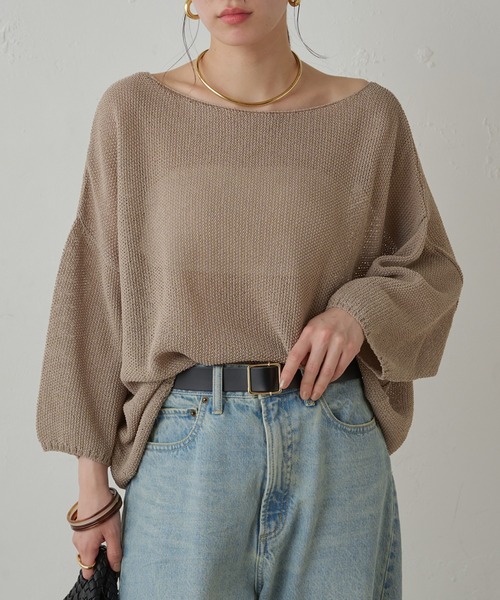「LOUNGEDRESS」 7分袖ニット FREE ベージュ レディース_画像3