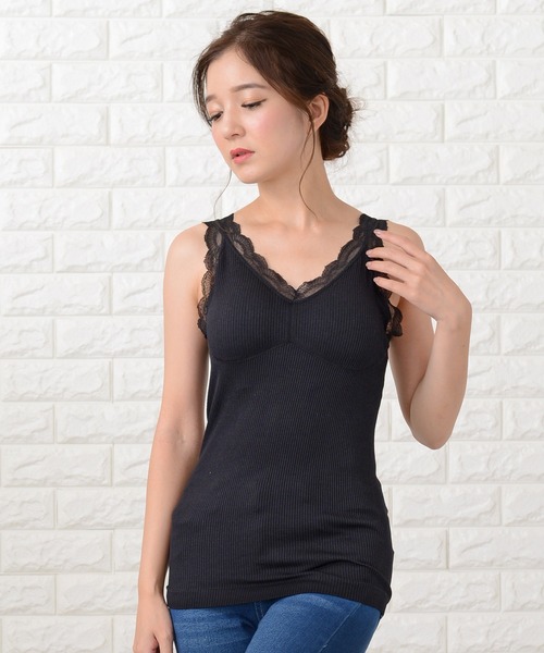 Lace Ladies（レースレディース） キャミソール カップ付きリブ編み