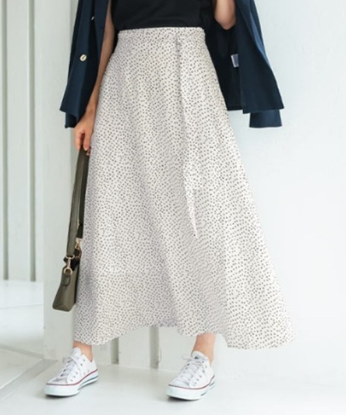 stina ブラックリボンロング巻きスカート　グレー stina / black ribbon wrap skirt / black