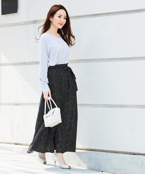 stina ブラックリボンロング巻きスカート　グレー stina / black ribbon wrap skirt / gray