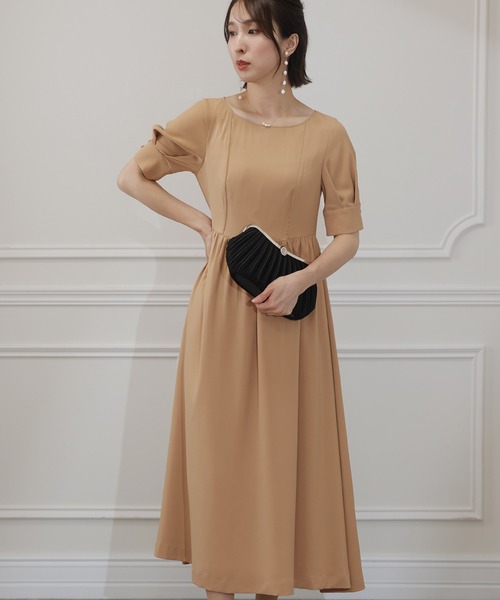 POURVOUS アッシュベージュ パーティドレスMサイズ PourVous（プールヴー） パーティードレス ドレス : ZOZOTOWN Yahoo!店